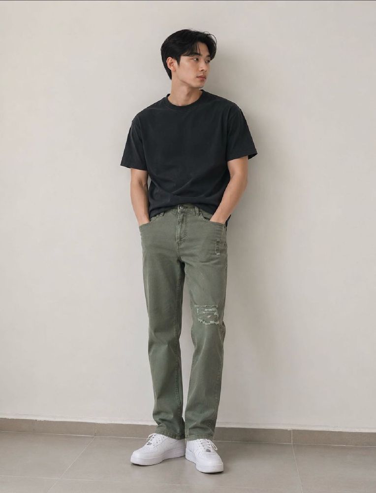 Blue Saint Olive Green Distressed Jeans