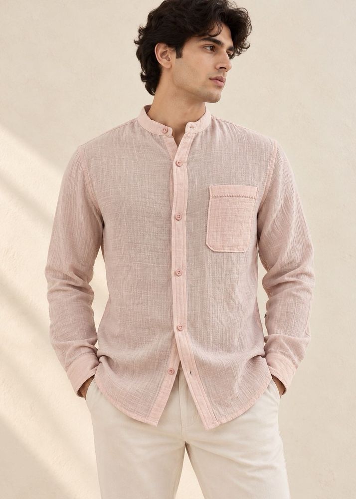Men's Band Collar Linen Shirt