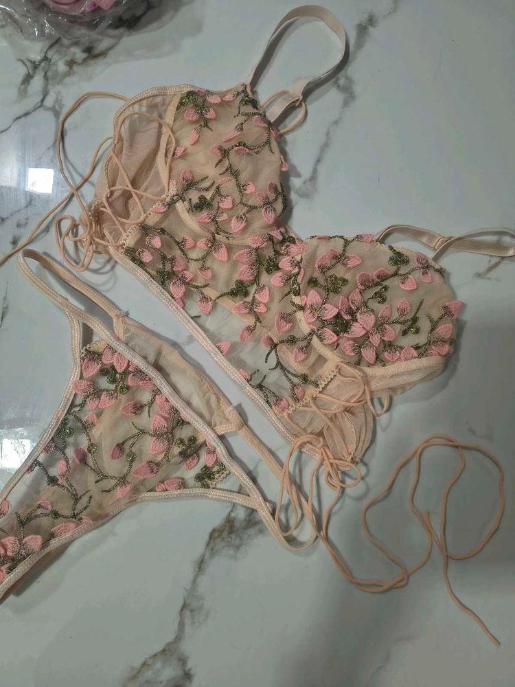 Urbanic savana Sheer Embroidered Lingerie Set