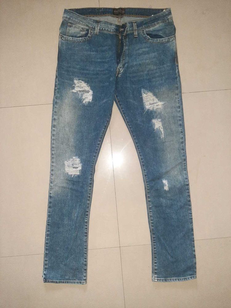 Rare ZARA Blue Distressed Denim | Men