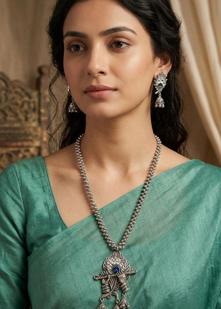 New Oxidized Silver Krishna  Necklace Set