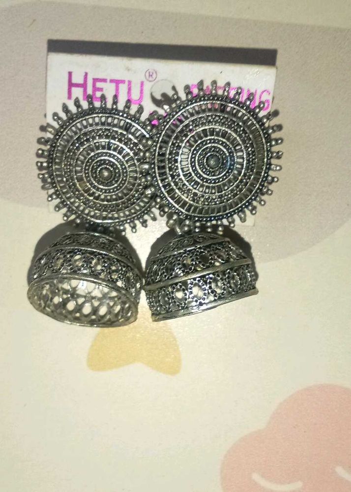 Oxidized Silver Jhumka Earrings