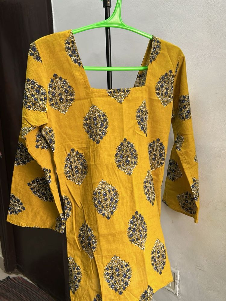 Yellow Printed Kurta