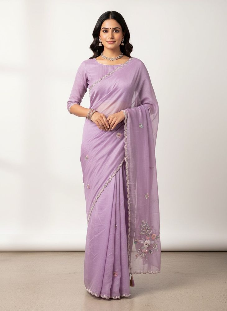 lavender sari with Katdana work