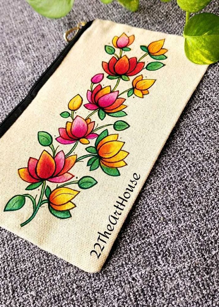 Hand-Painted Lotus Pouch