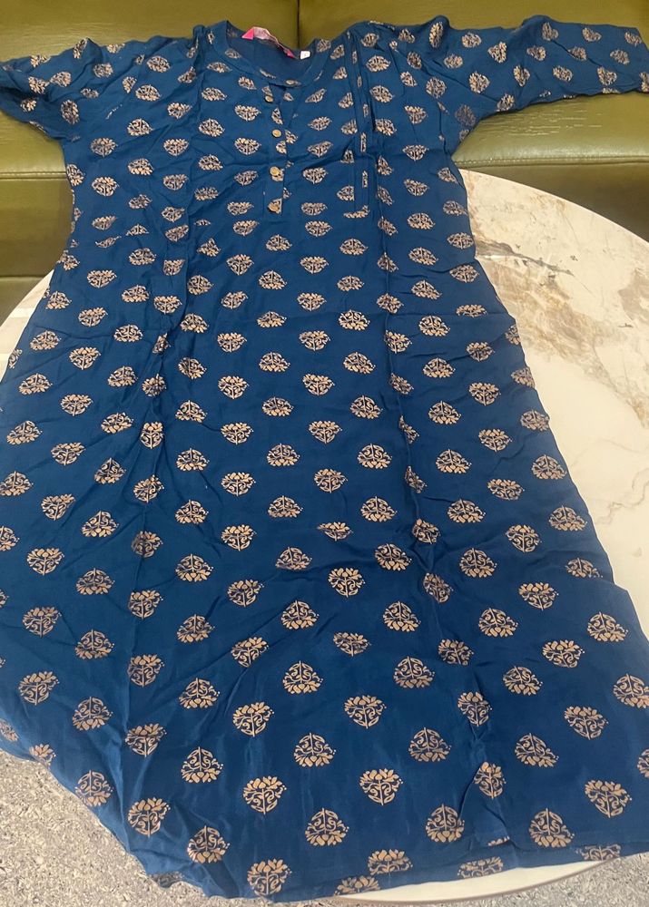 Blue Kurta with Golden Print