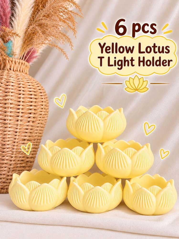 6 Pcs Yellow Lotus T Light Holders