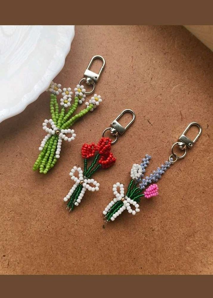 Beaded Flower Keychain Set of 3