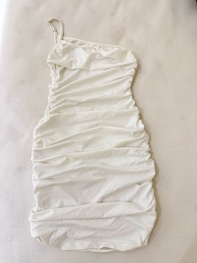 Chic White Ruched One-Shoulder Dress