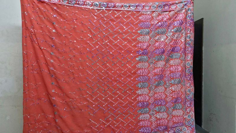 Embellished Orange Saree