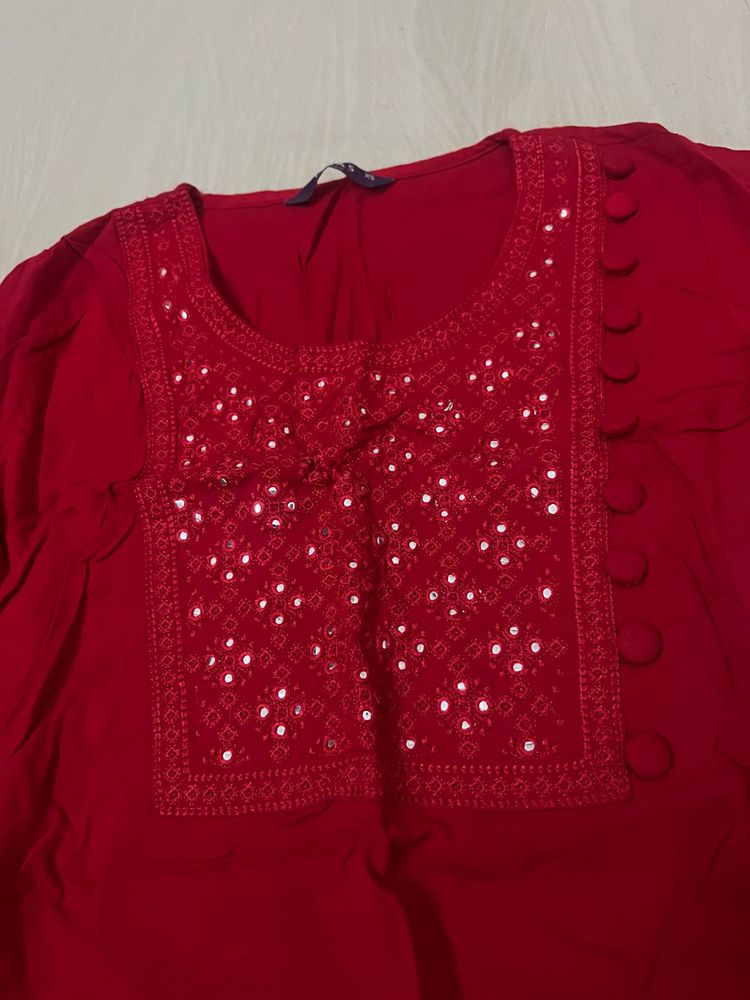Libas Embellished Red Short Kurta