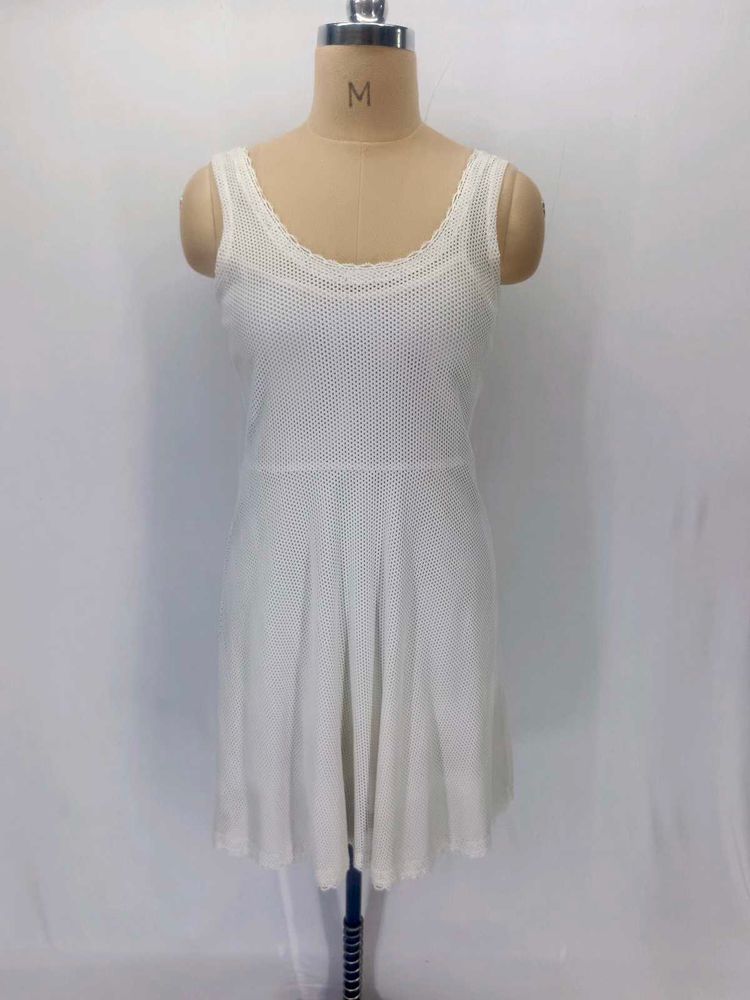 White Lace Trim Fit and Flare Dress