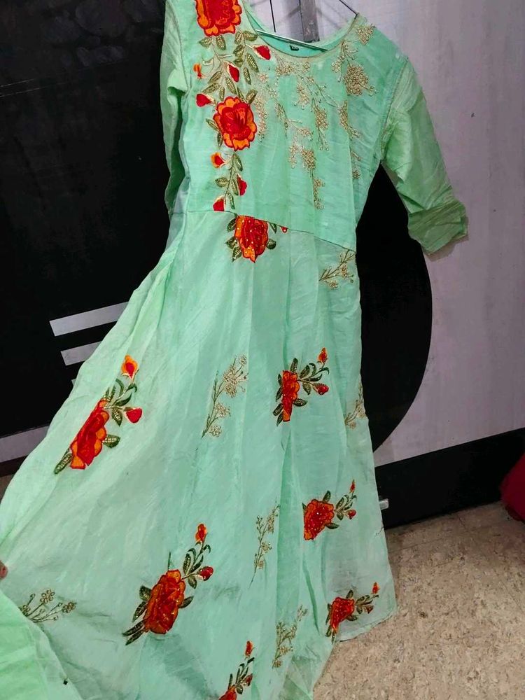 Beautifully Embroidered Mint Green Gown
