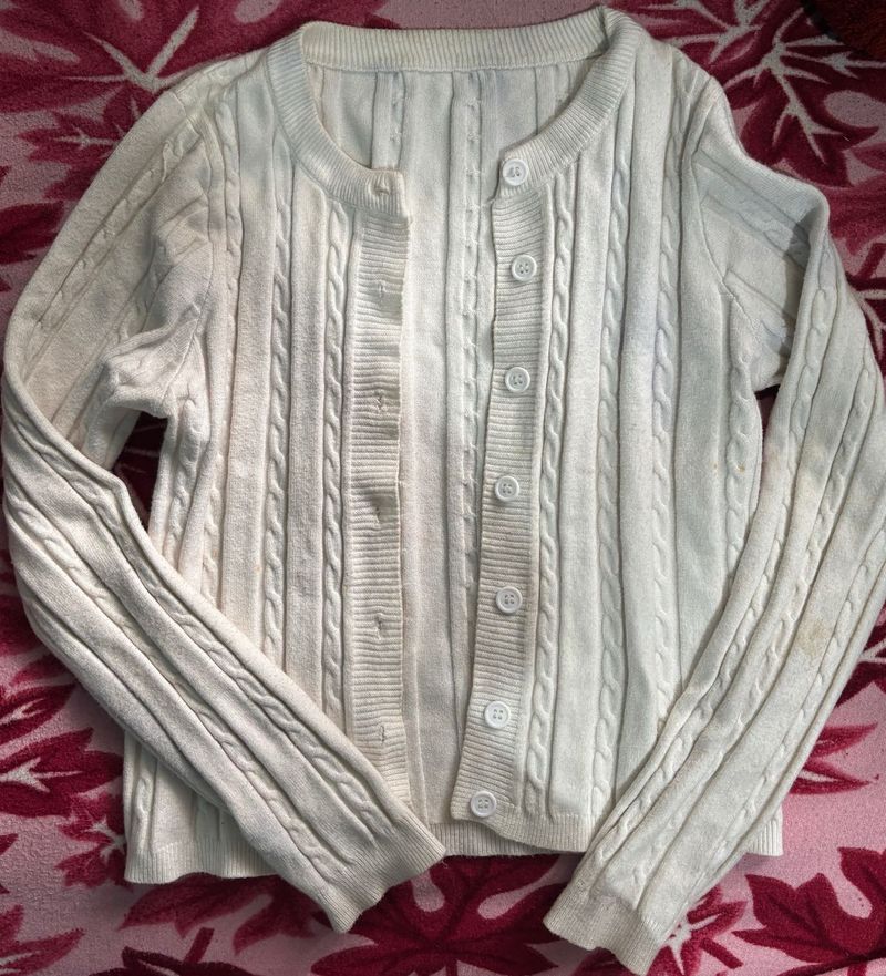 Cream Cable Knit Button-Up Cardigan