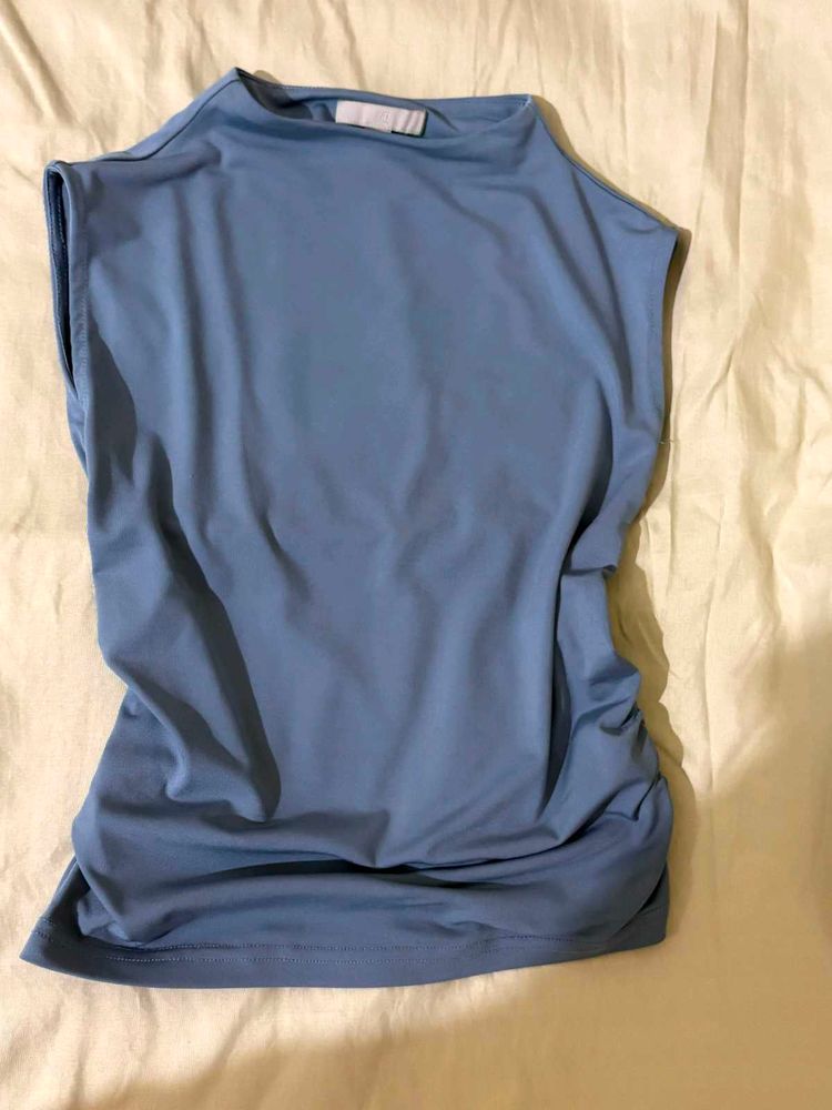 Women's Blue Ruched Sleeveless Top