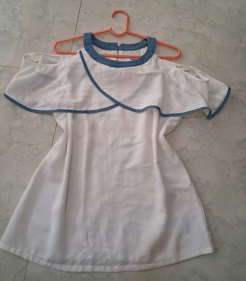 White Cold Shoulder Ruffle Top