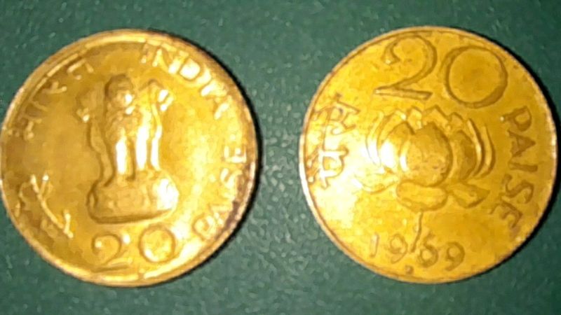 2 Indian Coins Of 20 Paise