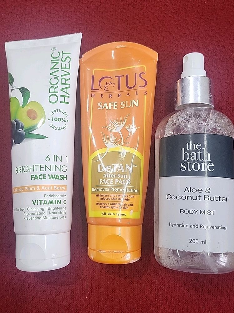 Combo Body Mist, Face Wash &amp; De Tanning Pack