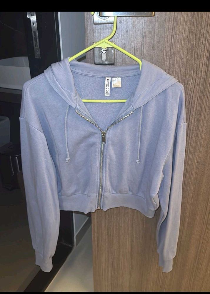 Light Blue Cropped Zip-Up Hoodie
