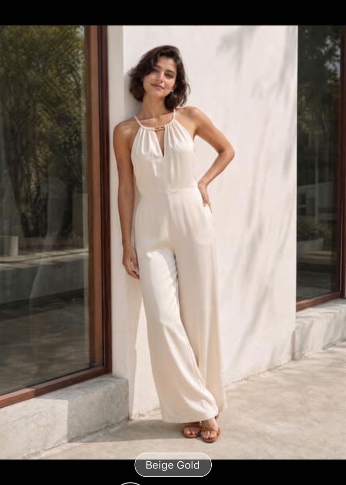Elegant Beige Gold Jumpsuit