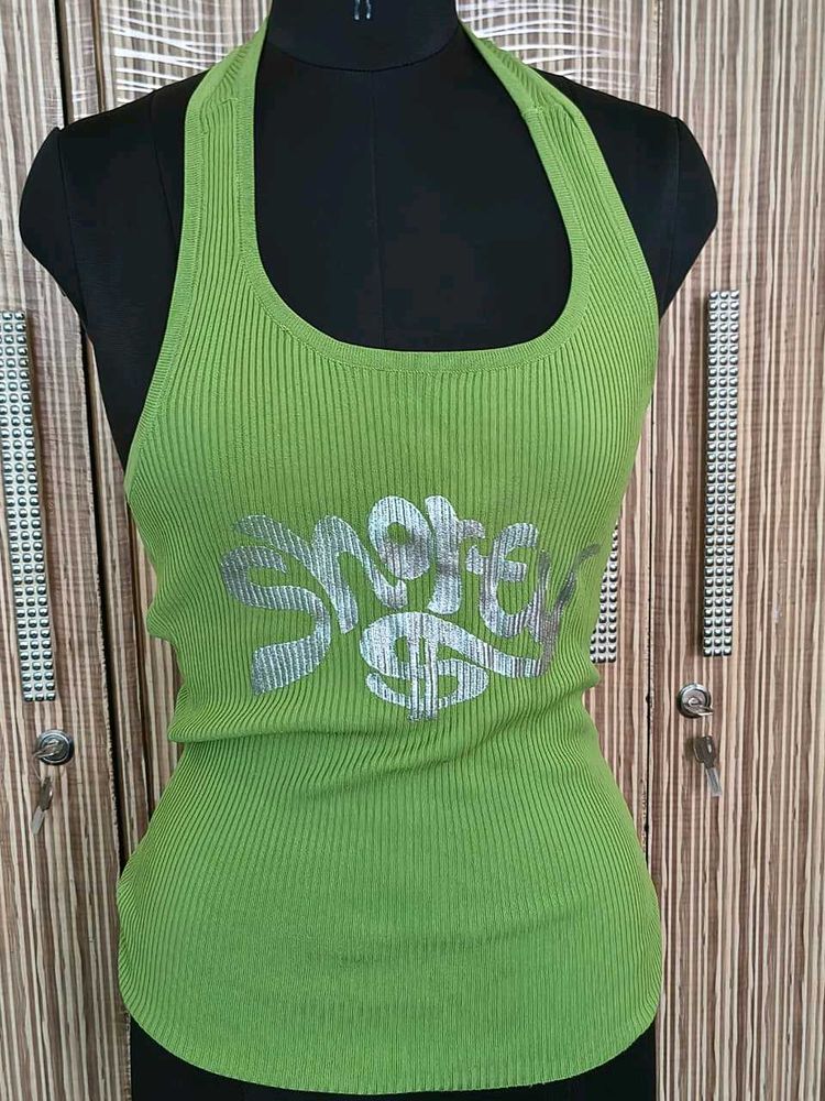 Green Ribbed Halter Top