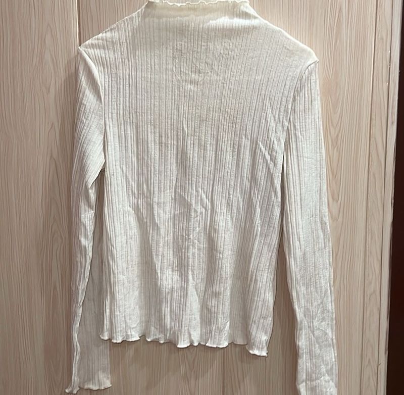 Off-White Ribbed Long Sleeve Top