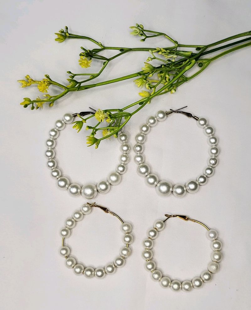 Pearl Beaded Hoops Set Of 4