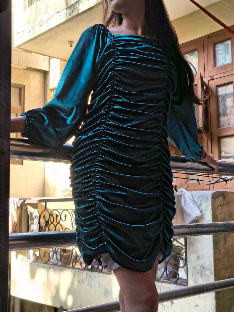 Teal Ruched Party Dress