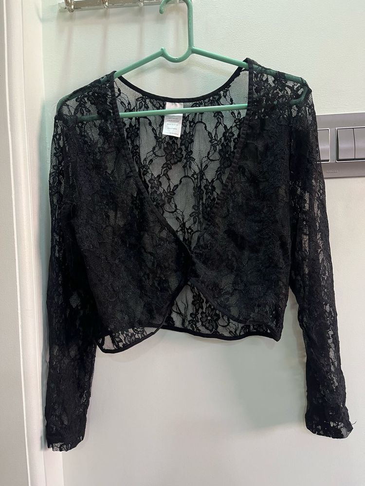 Black Lace Cropped Bolero Top