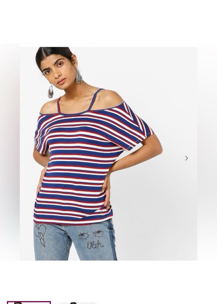 ONLYStriped Cold-Shoulder T-shirt