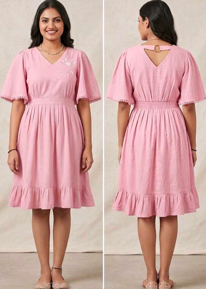 Pastel Baby Pink A-Line Midi Dress