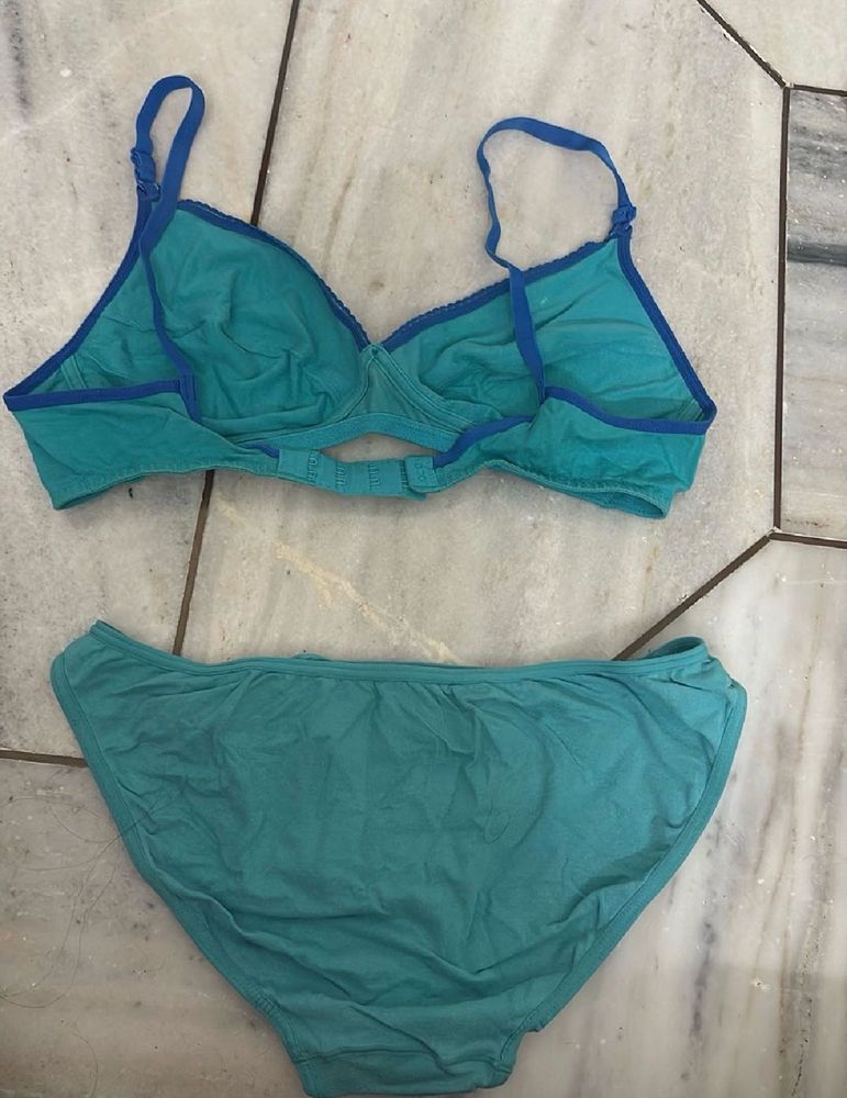 Teal Cotton Bra &amp; Panty Set
