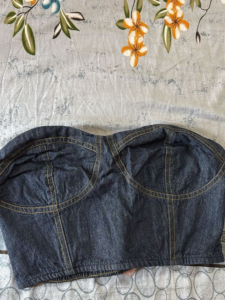 Denim Bustier Crop Top