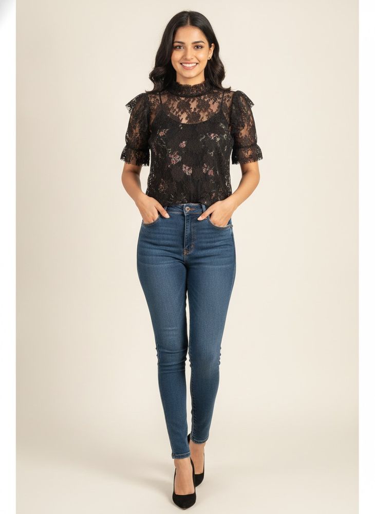 Sheer Lace Floral Print Blouse