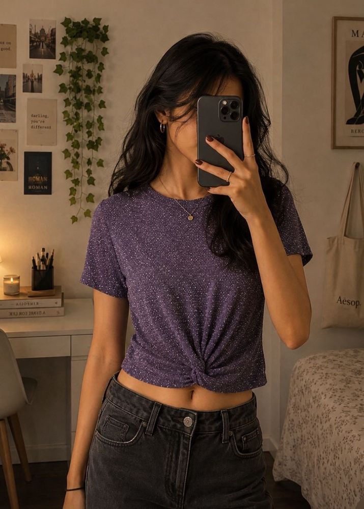 Sparkly Purple Twist Front Top