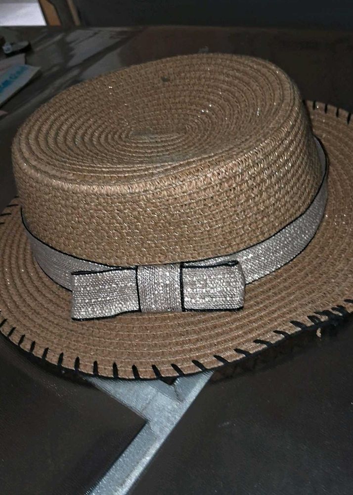 Sparkly Bow Straw Hat