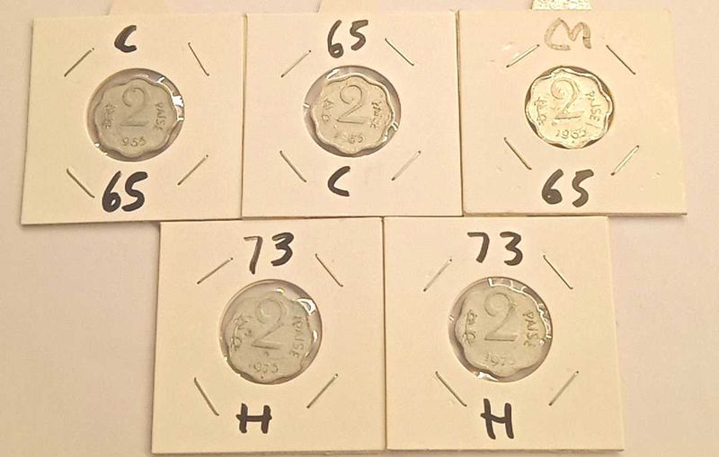 Set Of 5 Rare Two Paise Coins For Sale