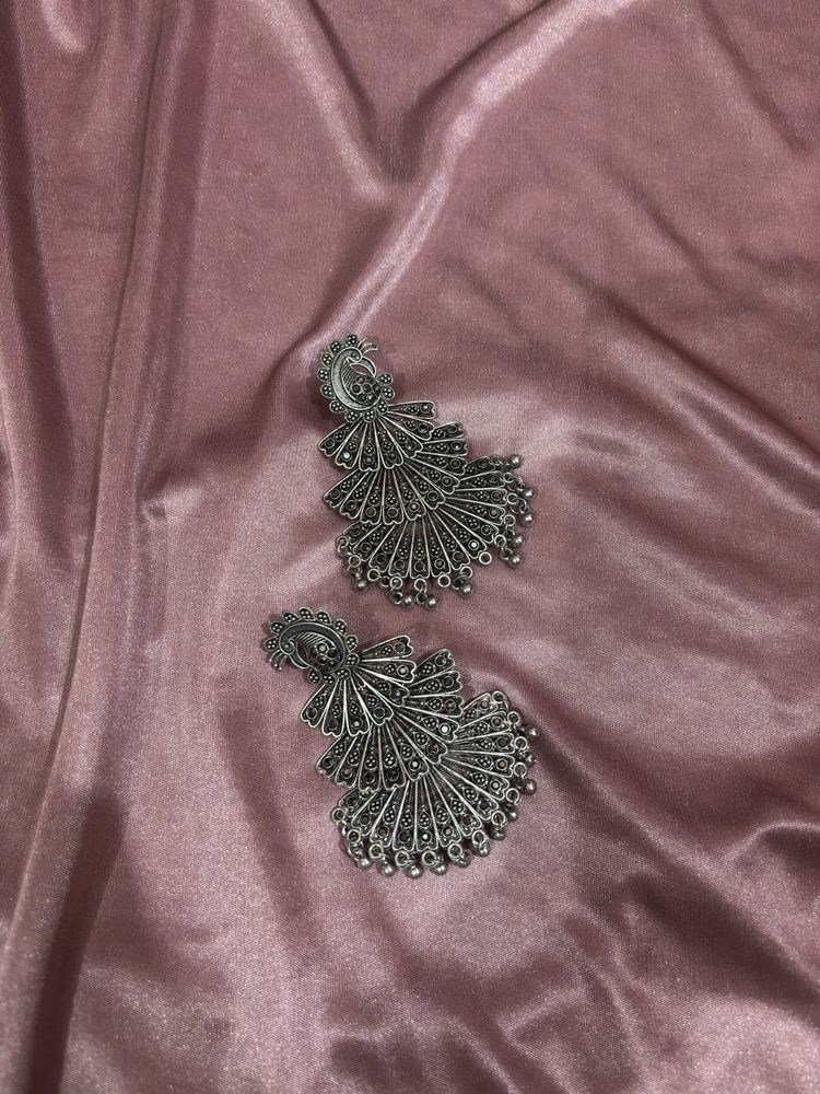 Oxidized Silver Peacock Earrings 🦚