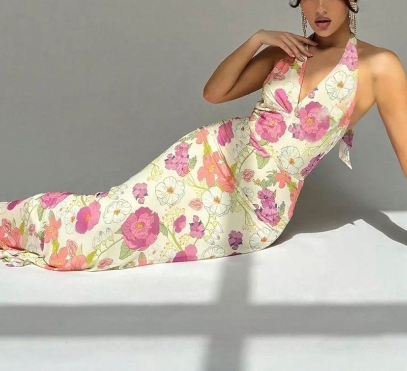 Boho Floral Halter Maxi Dress