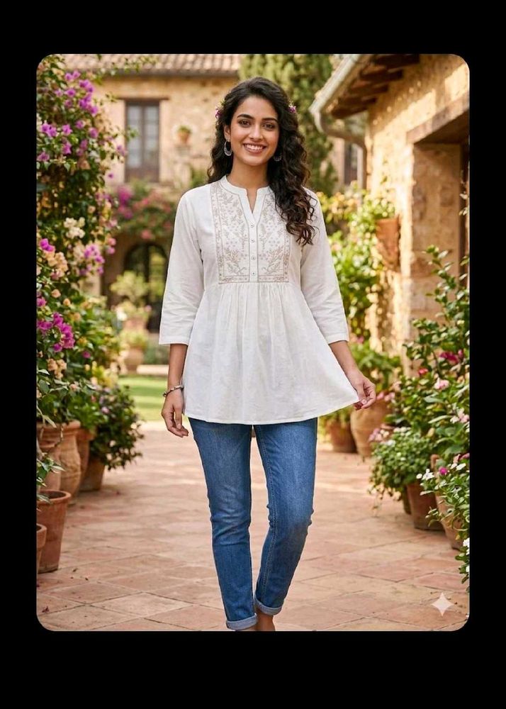 Elegant White Embroidered Kurta Tunic
