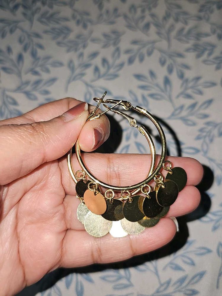 Gold Tone Coin Drop Earrings