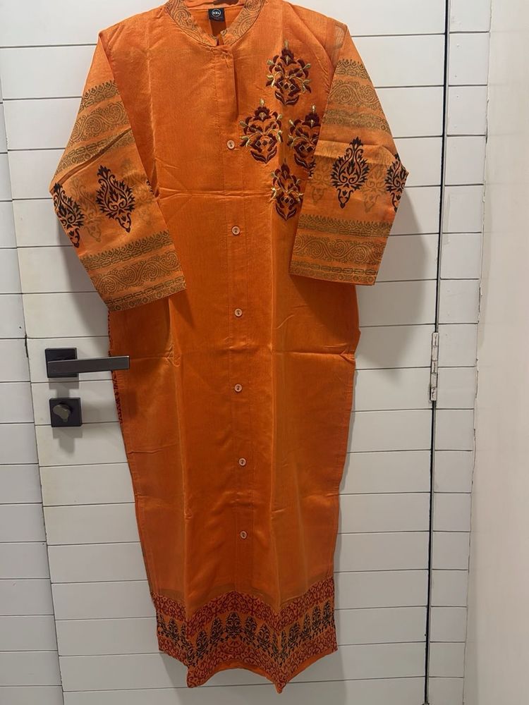 Orange Embroidered Kurta