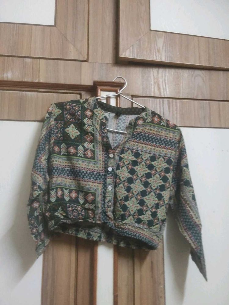 Boho Print Button-Up Blouse