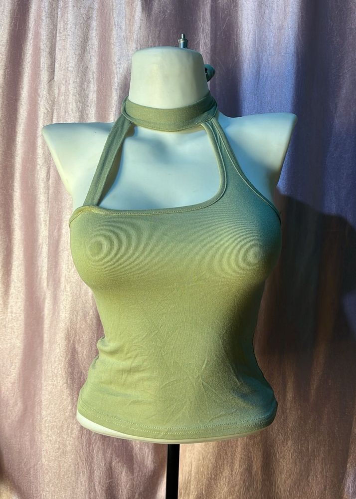 Olive Green Halter Neck Tank Top