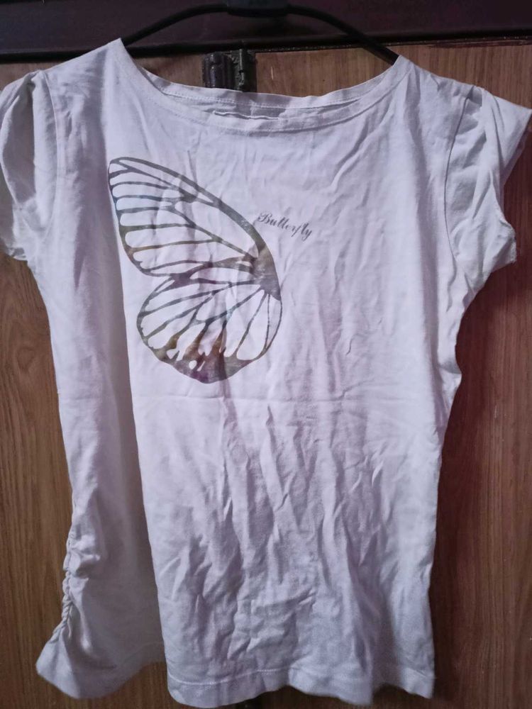 White Butterfly Graphic T-Shirt