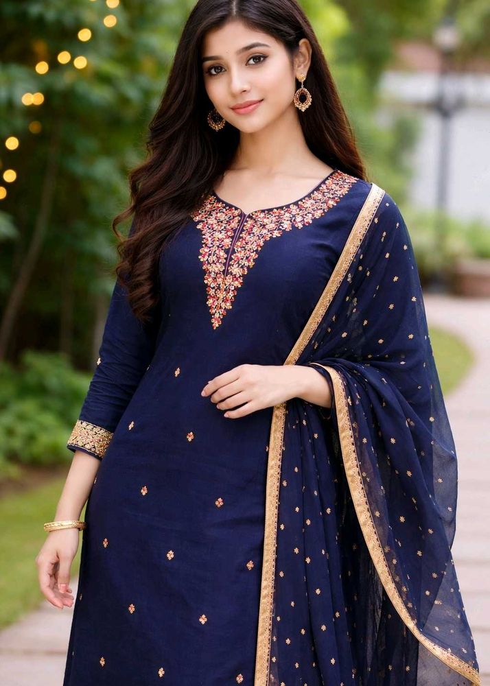 Embroidered Navy Blue suit material