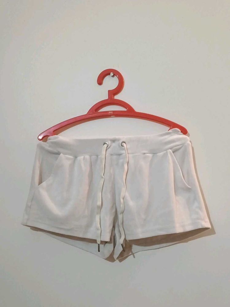 Comfy White Velour Lounge Shorts