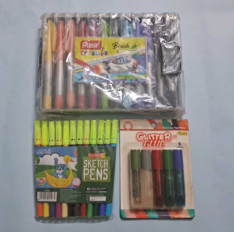 Art Supplies Set Pens and Glitter Glue