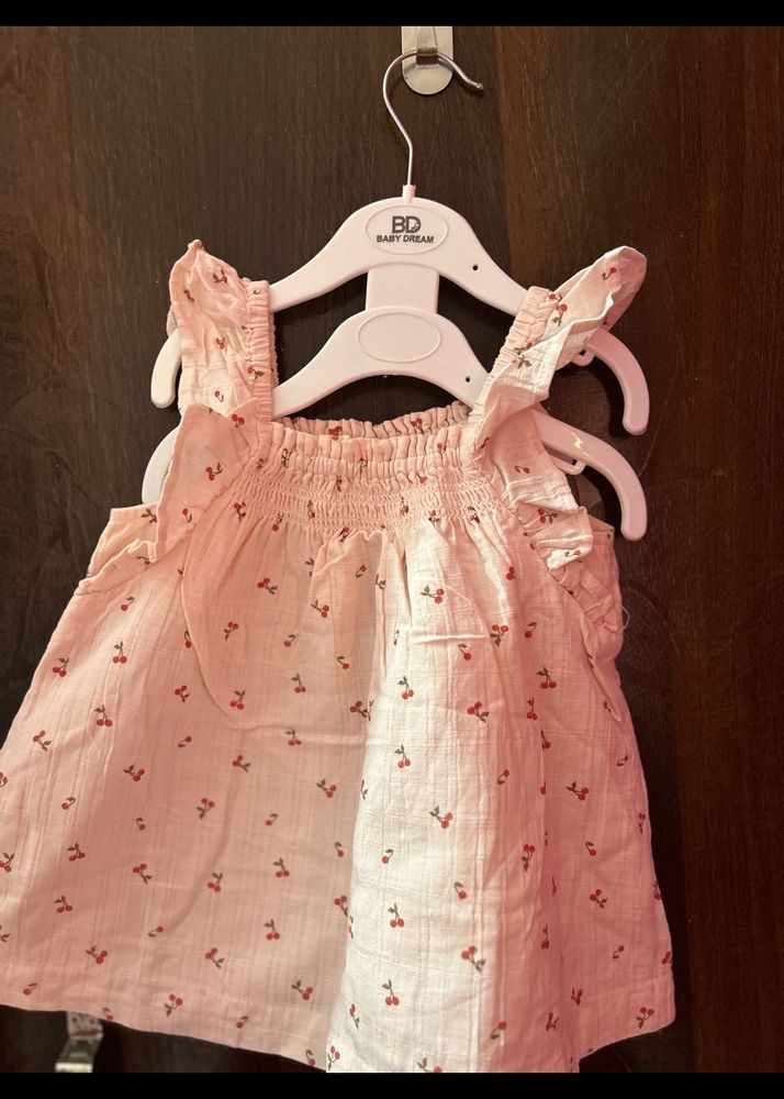 Cute Pink Cherry Print Smocked Top