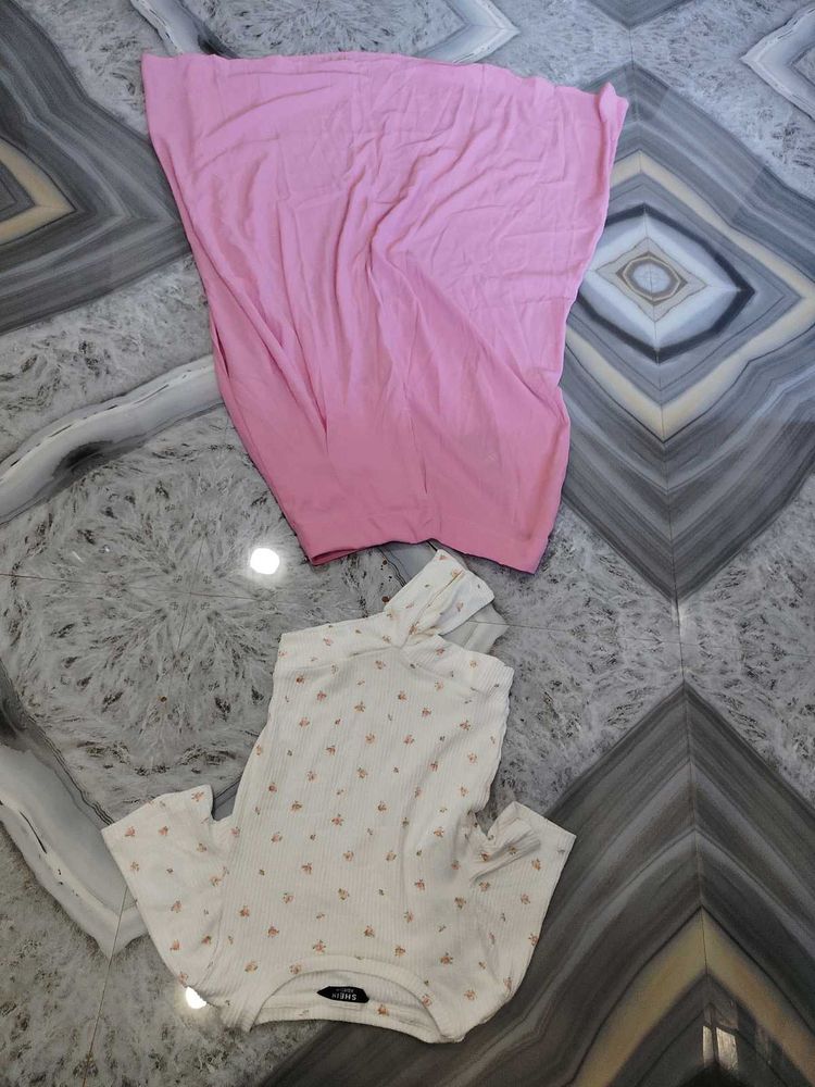 Cute Floral Top &amp; Pink Skirt Set